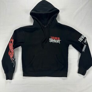 Slipknot Iowa Tour Band Hoodie Black Graphic Print Pullover Sweatshirt Mens XS